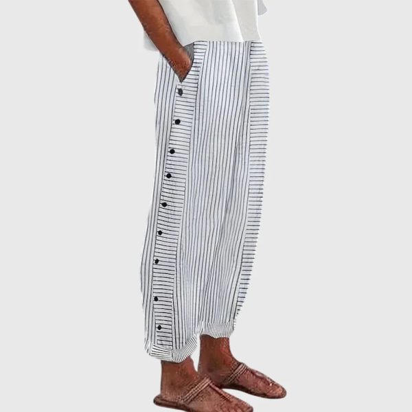 Women's Striped Button Detail Trousers ?C Relaxed Fit