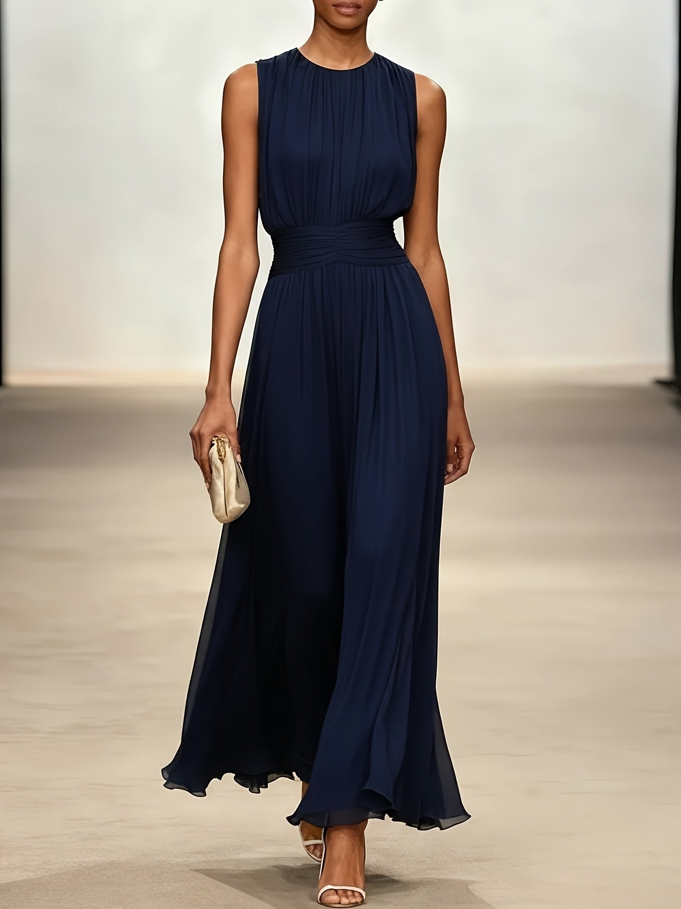 Arabella | Pleated Maxi Wedding Guest Dress With Ruched Waist - Image 3
