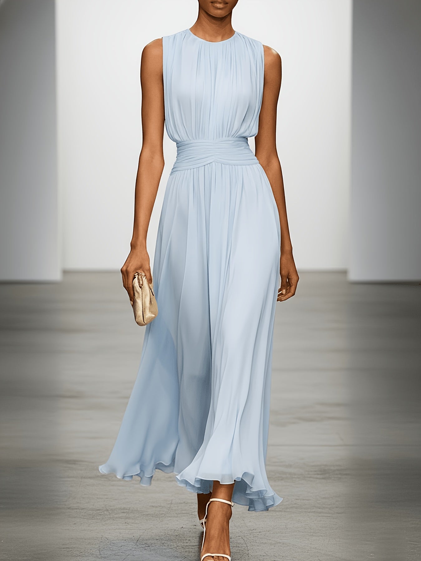 Arabella | Pleated Maxi Wedding Guest Dress With Ruched Waist - Image 2