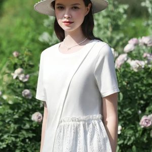 Pleated T-Shirt with Eyelet Details