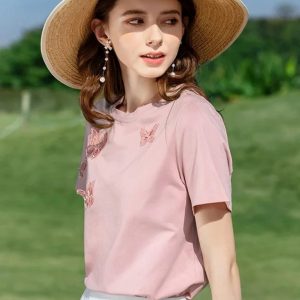 Summer T-Shirt with Butterfly Embroidery