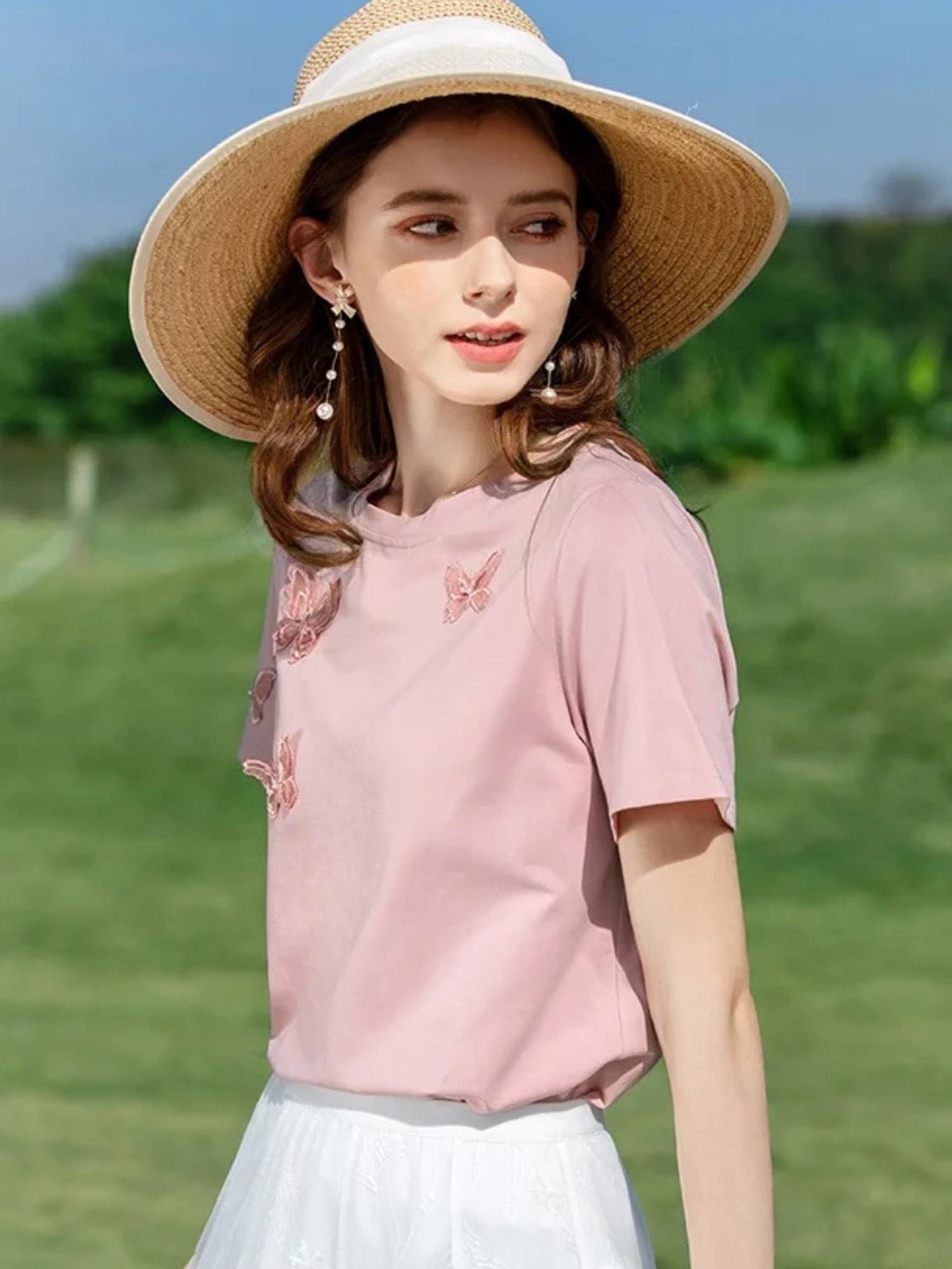 Summer T-Shirt with Butterfly Embroidery - Image 1