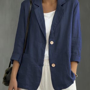 Nadia | Classic Linen Blazer With Pockets For Smart Casual Wear - Image 2