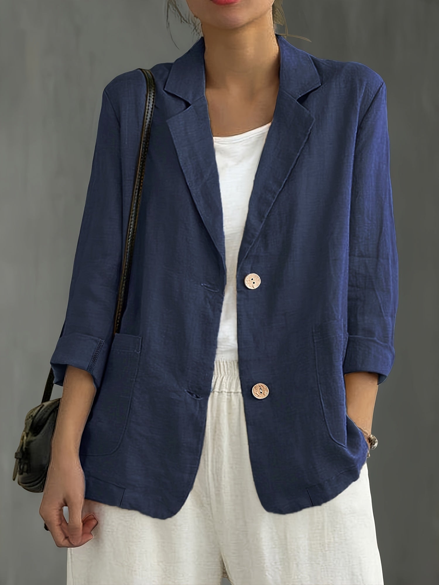Nadia | Classic Linen Blazer With Pockets For Smart Casual Wear - Image 2