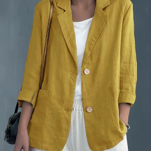 Nadia | Classic Linen Blazer With Pockets For Smart Casual Wear - Image 8