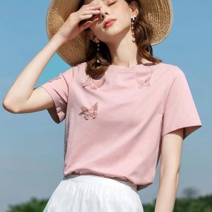 Summer T-Shirt with Butterfly Embroidery - Image 3