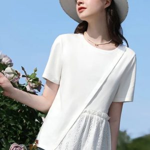 Pleated T-Shirt with Eyelet Details - Image 3