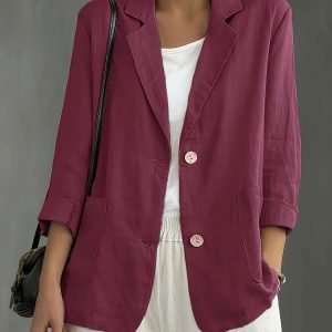 Nadia | Classic Linen Blazer With Pockets For Smart Casual Wear - Image 3