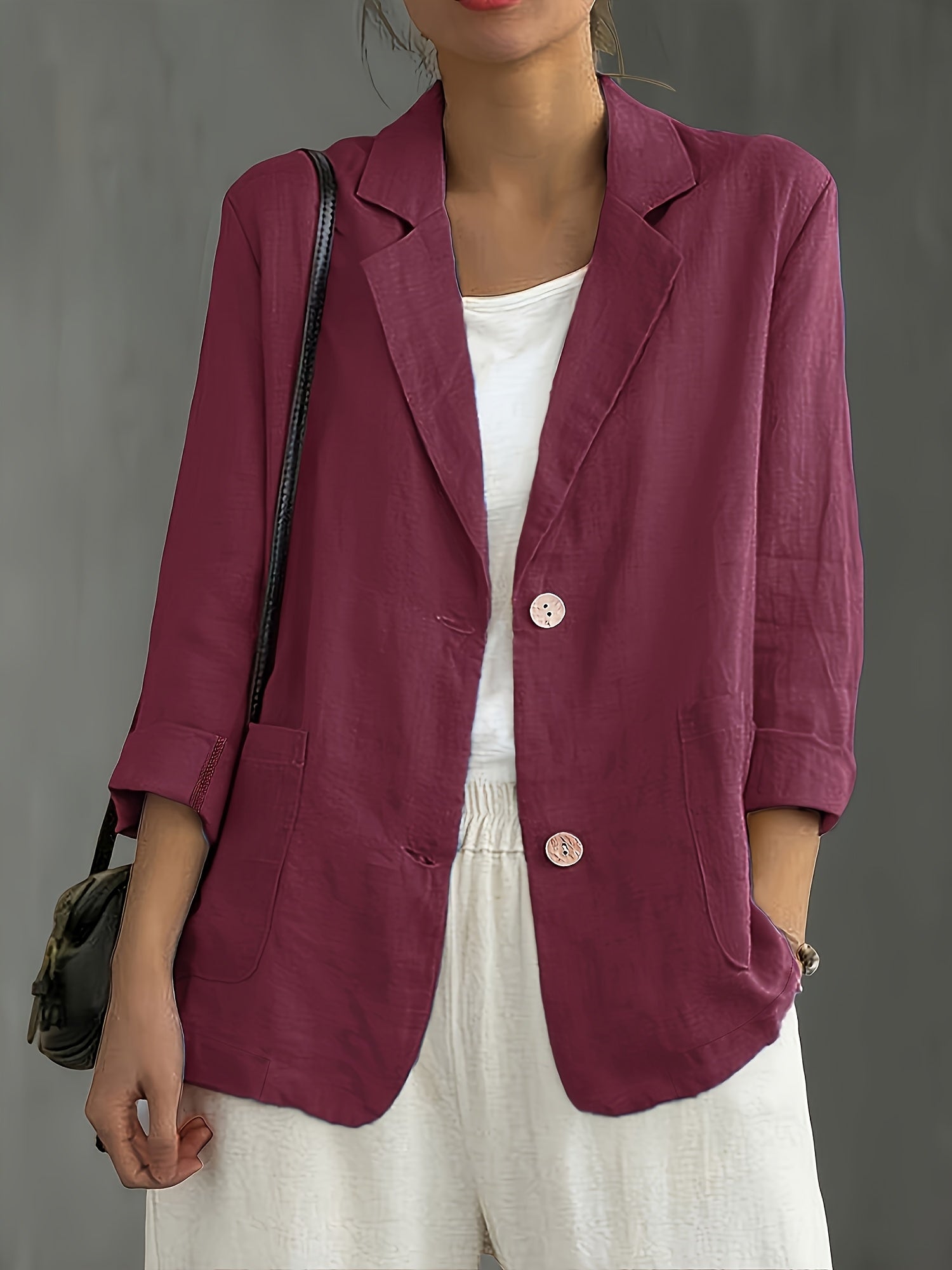Nadia | Classic Linen Blazer With Pockets For Smart Casual Wear - Image 3