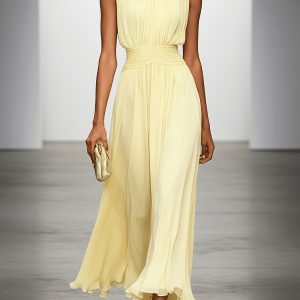 Arabella | Pleated Maxi Wedding Guest Dress With Ruched Waist - Image 9