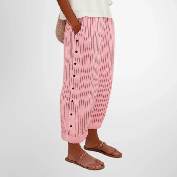 Women's Striped Button Detail Trousers ?C Relaxed Fit