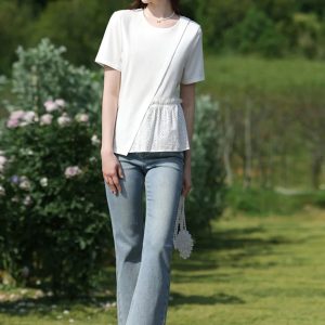 Pleated T-Shirt with Eyelet Details - Image 4