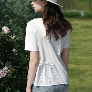 Pleated T-Shirt with Eyelet Details - Image 5