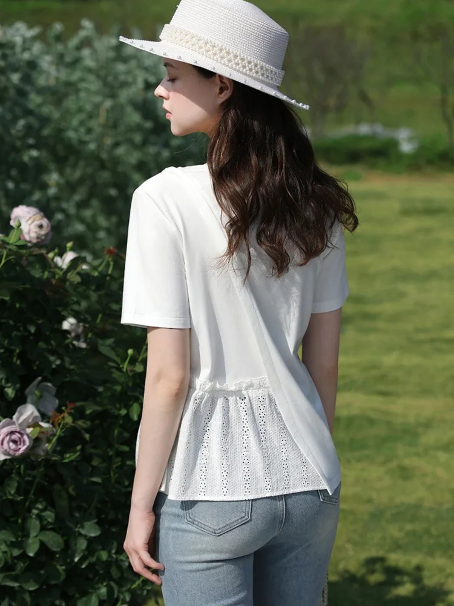 Pleated T-Shirt with Eyelet Details - Image 5