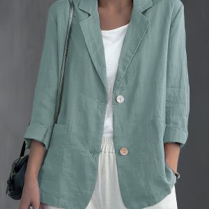 Nadia | Classic Linen Blazer With Pockets For Smart Casual Wear - Image 5