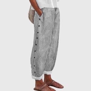 Women's Striped Button Detail Trousers ?C Relaxed Fit - Image 3