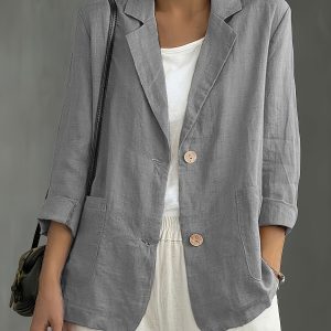 Nadia | Classic Linen Blazer With Pockets For Smart Casual Wear - Image 11