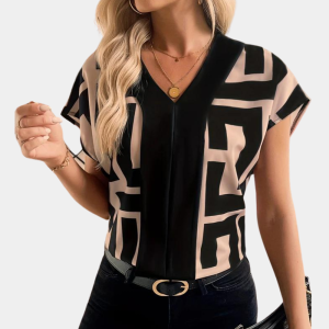 Velora | Geometric V-Neck Blouse