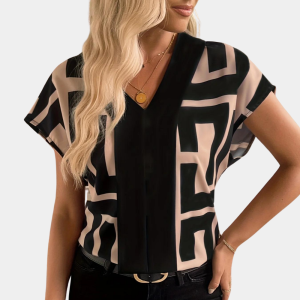 Velora | Geometric V-Neck Blouse - Image 3