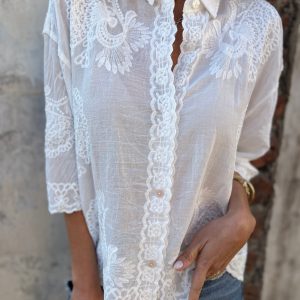 Marivelle | Elegant Lace Button Blouse - Image 4
