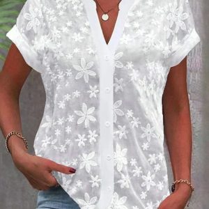 Mia | Elegant Floral Lace Button-Front Blouse