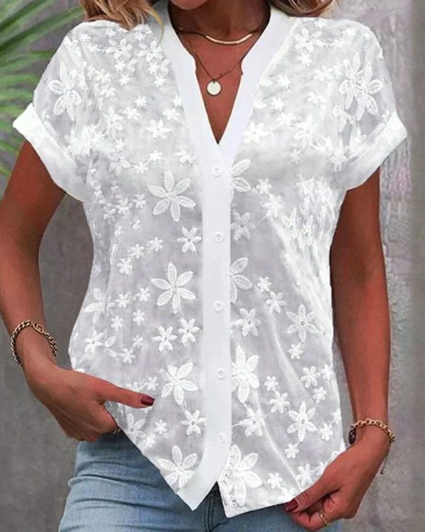 Mia | Elegant Floral Lace Button-Front Blouse