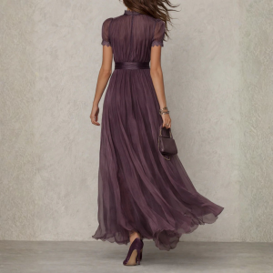 Celeste | Elegant Lace Trim Chiffon Maxi Dress - Image 2