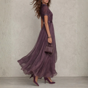 Celeste | Elegant Lace Trim Chiffon Maxi Dress - Image 3