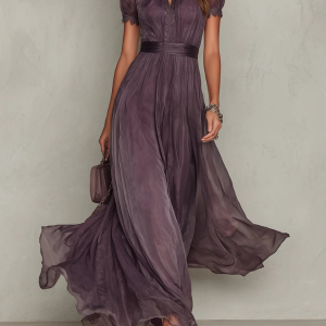 Celeste | Elegant Lace Trim Chiffon Maxi Dress - Image 4