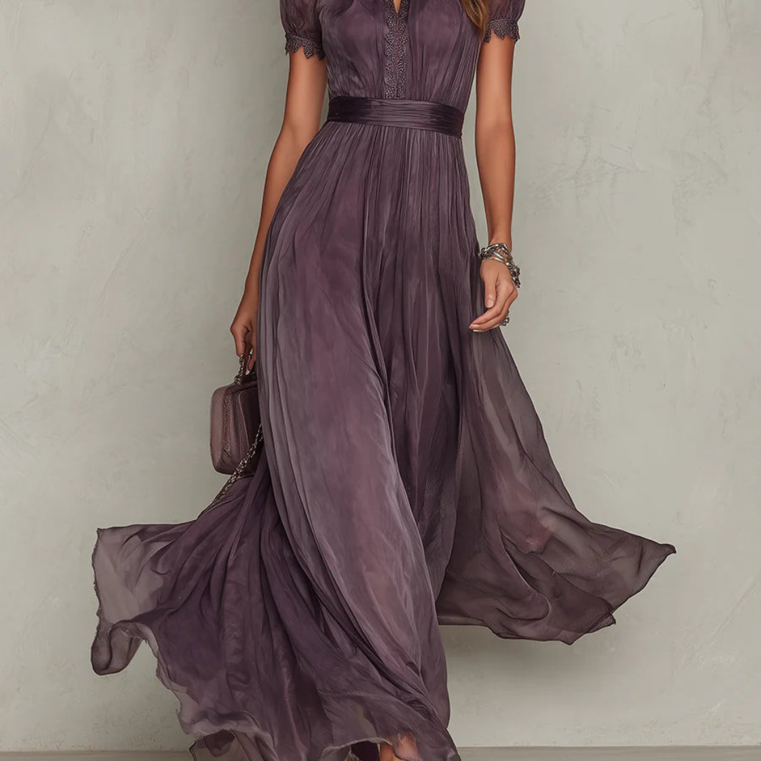 Celeste | Elegant Lace Trim Chiffon Maxi Dress - Image 4