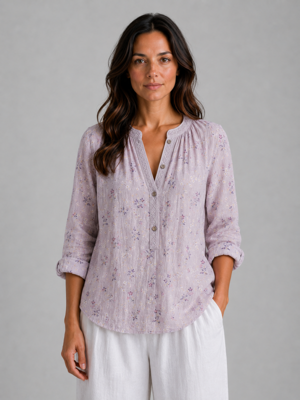 Women's Bohemian V-Neck Blouse ?C Relaxed Style Top