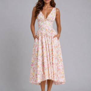 Women's Floral Midi Sundress ?C Summer Occasion Style - Image 5