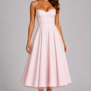 Seraphina | Corset Spaghetti Strap Midi Wedding Guest Dress - Image 2