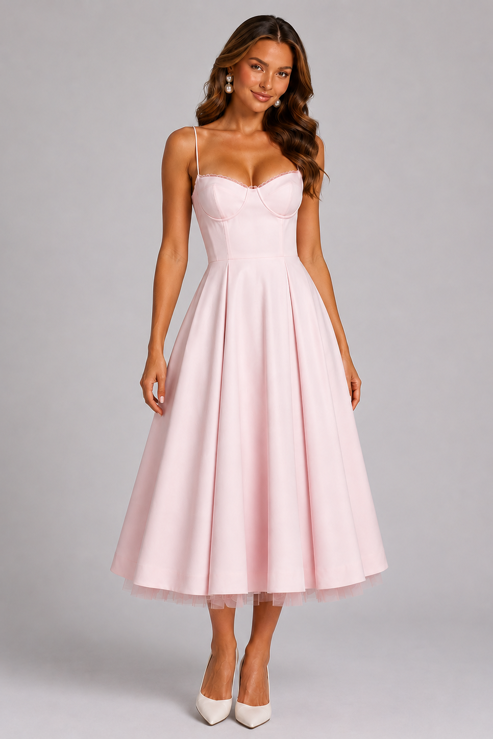 Seraphina | Corset Spaghetti Strap Midi Wedding Guest Dress - Image 2
