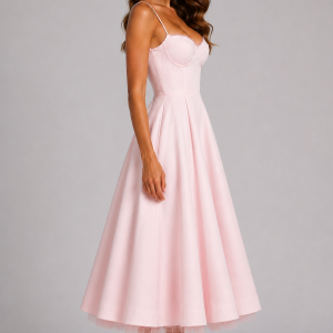 Seraphina | Corset Spaghetti Strap Midi Wedding Guest Dress - Image 4