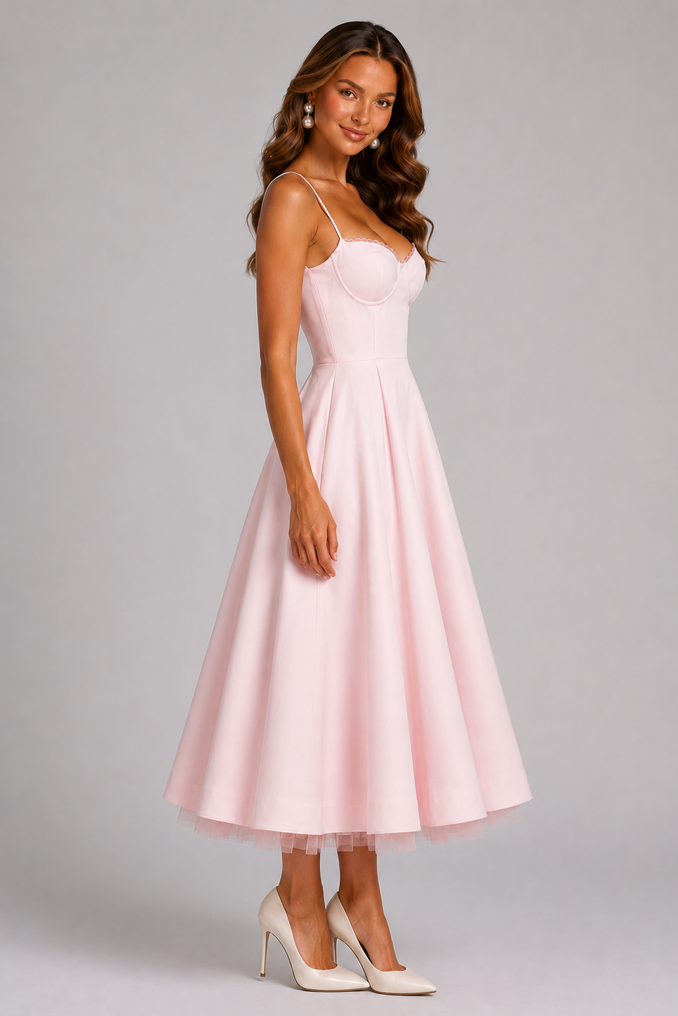 Seraphina | Corset Spaghetti Strap Midi Wedding Guest Dress - Image 4