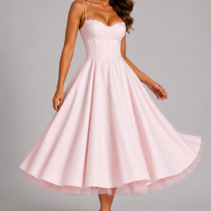 Seraphina | Corset Spaghetti Strap Midi Wedding Guest Dress - Image 7