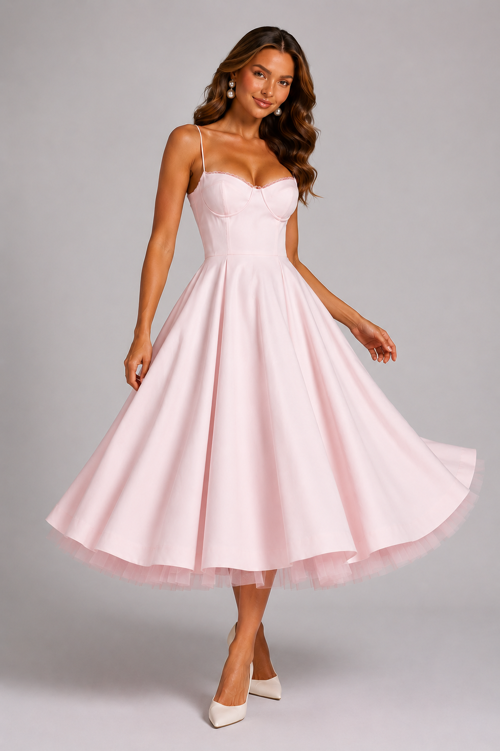 Seraphina | Corset Spaghetti Strap Midi Wedding Guest Dress - Image 7