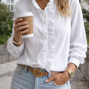 Harper | Women Ruffle Detail Button Blouse - Image 3