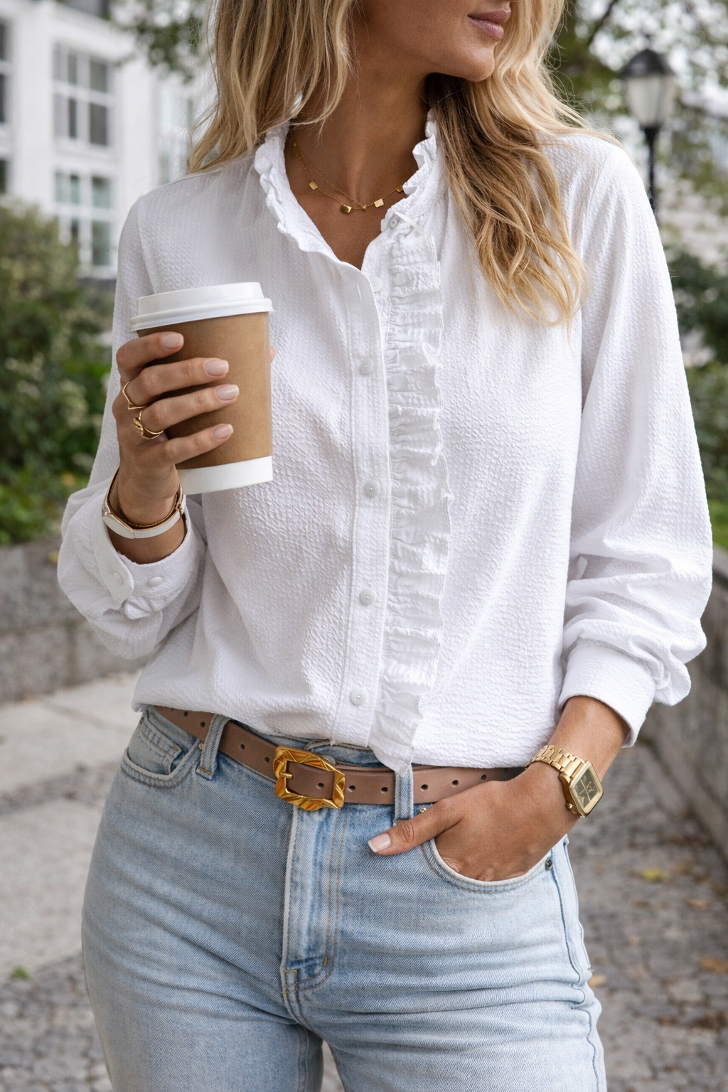 Harper | Women Ruffle Detail Button Blouse - Image 3
