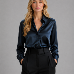 Women's Satin-Feel Blouse ?C Elegant Silky Drape - Image 6