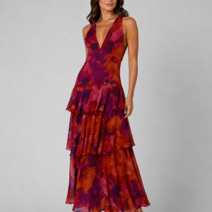 Women's Tiered Ruffle V-Neck Maxi Dress ?C Flowing Silhouette - Image 5