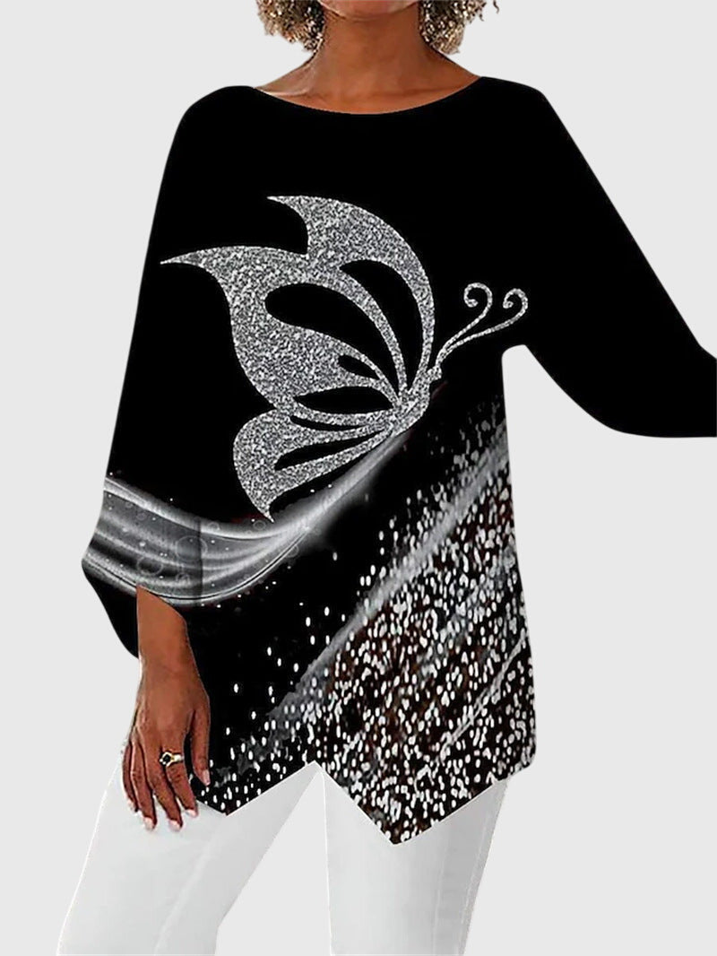 Maya | Elegant Butterfly Print Asymmetric Blouse - Image 1