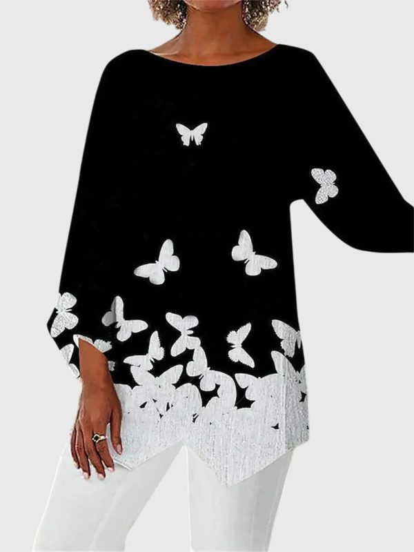 Maya | Elegant Butterfly Print Asymmetric Blouse