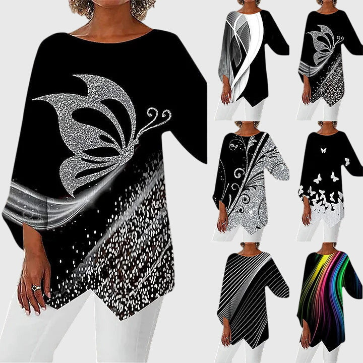 Maya | Elegant Butterfly Print Asymmetric Blouse - Image 7