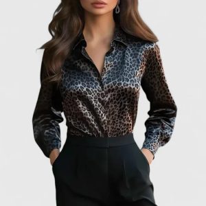 Seraphina | Sophisticated Animal Print Collared Blouse - Image 2
