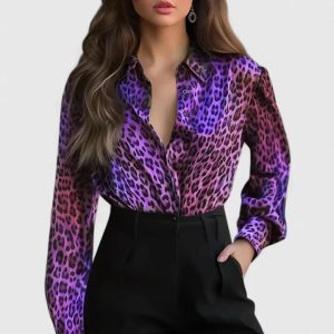 Seraphina | Sophisticated Animal Print Collared Blouse - Image 4