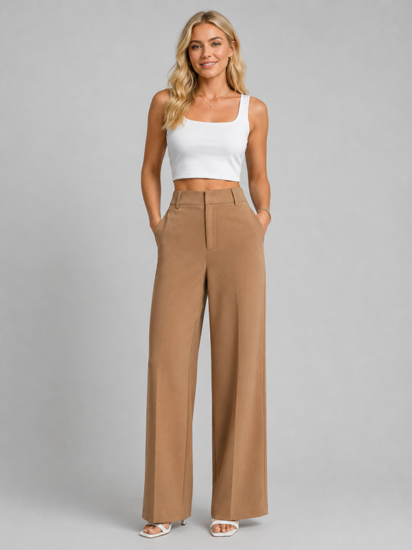 Women's High Waisted Wide Leg Trousers ?C Tailored Everyday Style