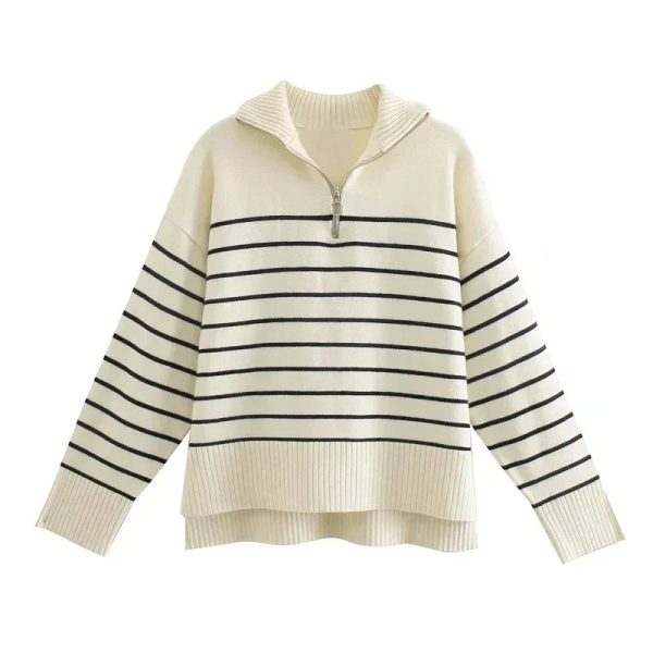Lucia Striped Half-Zip Knit Sweater
