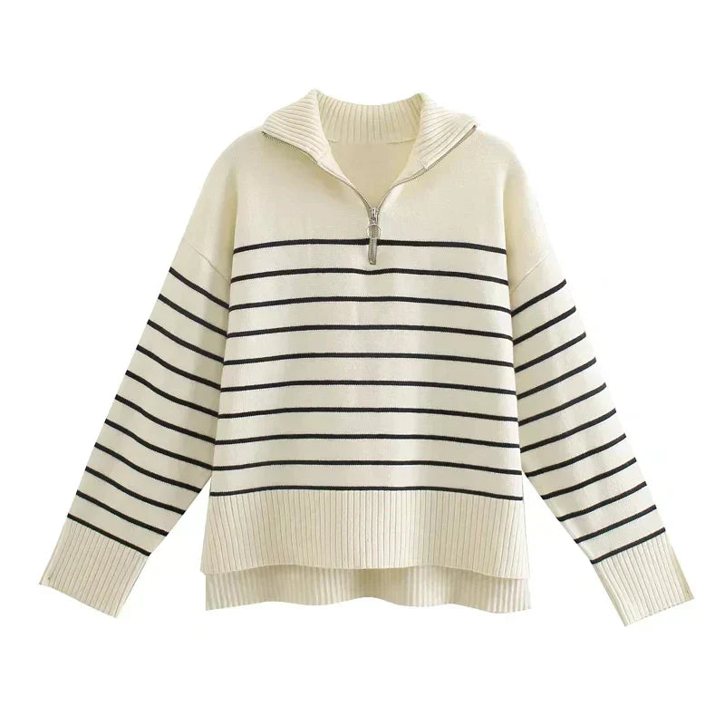 Lucia Striped Half-Zip Knit Sweater - Image 1